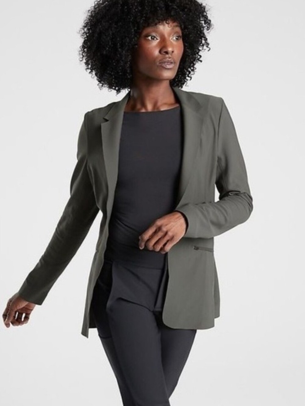 Athleta  Interstellar Blazer Gray Work Jacket Zipper Pocket Detail